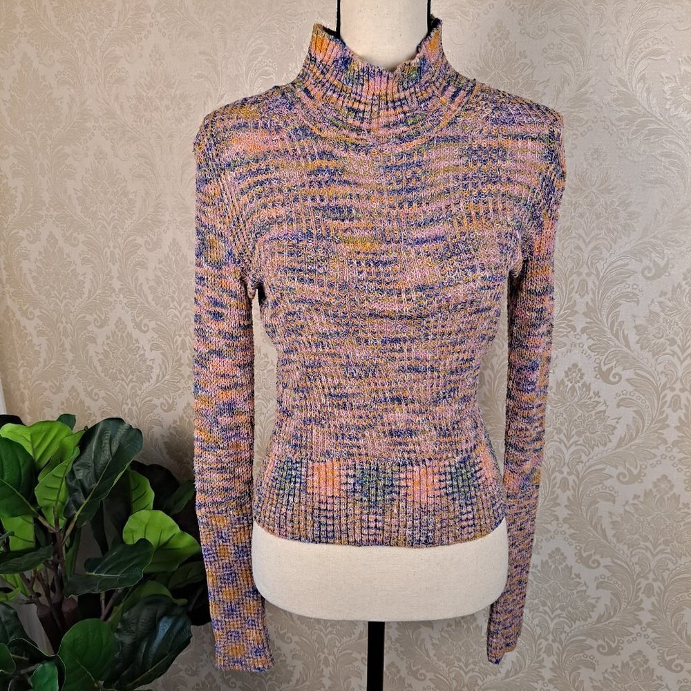 Free People Size Small Blair Candy Combo Mock Neck Sweater CottonLinen Blend NWT